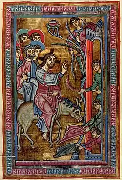 Évangéliaire de sainte Ehrentrude : l'entrée du Christ à Jérusalem