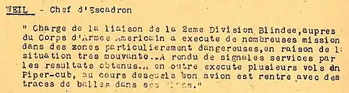 Mention pour la Croix de Guerre attribuée à Jacques Weil