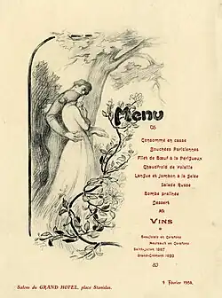 Menu de mariage  d'Eugène Corbin et Jeanne Blosse illustré par Victor Prouvé.