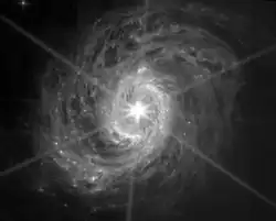 M77 vue en infrarouge par le télescope spatial James Webb (MIRI).