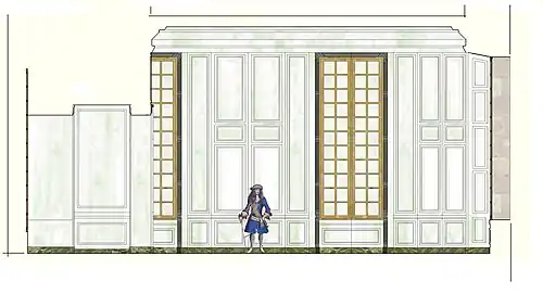 Coupe restituée de la paroi nord de la salle des gardes de Monseigneur, 1700-1790.