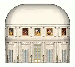 Coupe du côté des tableaux du Salon des Maures de Meudon, vers 1700.