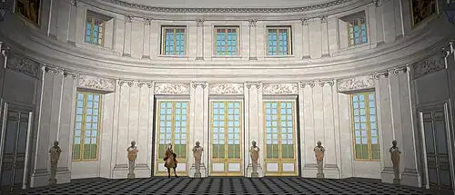 Vue restituée sur le Salon des Maures de Meudon depuis l'entrée en haut de l'escalier.