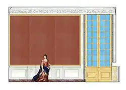 Restitution de la paroi ouest de l'antichambre de Mme de Maintenon, vers 1700.