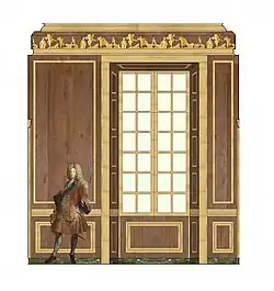 Restitution de la paroi sud de l'antichambre de l'appartement frais de Meudon, vers 1704.