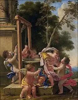Angelots tirant l’eau d’un puits, huile sur bois, 59,5&nbsp;×&nbsp;47,5&nbsp;cm, Strasbourg, musée des beaux-arts.