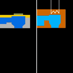 Principe d'une tête jet d'encre, à expulsion piézo (gauche) ou thermique (droite)