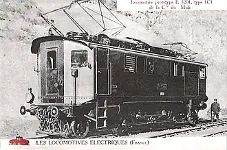 1C1 E 3201 du Midi, 1912, sous la caténaire 12&nbsp;kV 16⅔ Hz de la ligne de Perpignan à Villefranche.