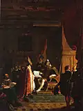 La présentation, par Mikael Agricola, de la première traduction en finnois du Nouveau Testament au roi Gustave Ier Vasa.