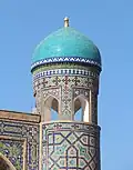 Détail d'un minaret de la médersa Tilla-Qari.
