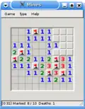 Le joueur ne doit jamais deviner dans « Mines », une version libre de Simon Tatham sur Ubuntu/Linux.