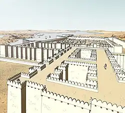 Reconstitution de la forteresse de Mirgissa (Moyen Empire), vue vers le sud