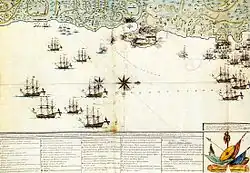 Map of russian navy attack on Mytilene 2-4 november 1771 year.
