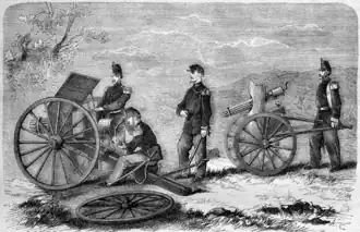 Mise en place d'une mitrailleuse par l'infanterie française.