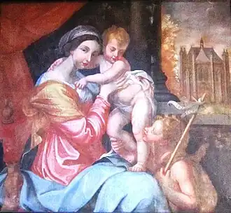 L'abbatiale au XVIIe&nbsp;siècle, en coin haut à droite.