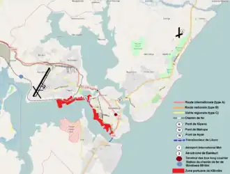 Carte des voies de communication et des transports à Mombasa