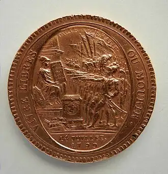 Monneron de 5 sous Au serment, 1792, par Augustin Dupré (avers)