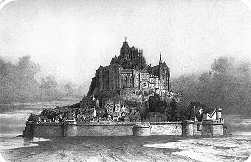 Vue du Mont St Michel, 1856dessin de Thomas Drake et lithographie d'Henri Daniaud,Album vendéen