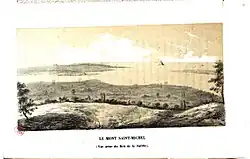 Lithographie d'Antoine-Etienne Carro représentant le Mont Saint-Michel (vue prise du bois de la Nafré)