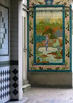 faïencerie d'Orchies, décor signé JMD, Panneaux muraux, début XXe&nbsp;siècle, grès émaillé, Vincennes, bains publics Montansier.