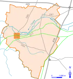Carte représentant le tracé des voies anciennes d'un territoire reportées sur un plan moderne.
