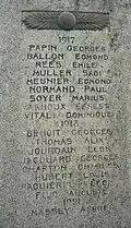 Noms des soldats morts en 1917 et 1918.
