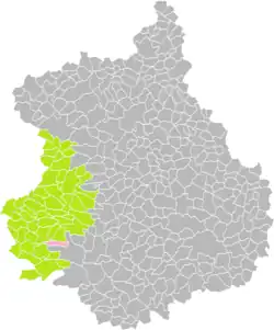 Position de Moulhard (en rose) dans l'arrondissement de Nogent-le-Rotrou (en vert) au sein du département d'Eure-et-Loir (grisé).