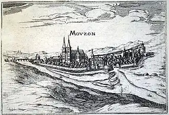 Dessin de Mouzon en 1634 par Christophe Tassin.