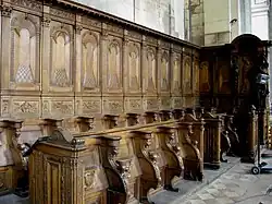 Stalles du chœur de l'église abbatiale de Moyenmoutier (XVIIe&nbsp;siècle).