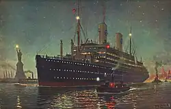 Le paquebot suédois Kungsholm (America Line) quitte le port de New York en 1928