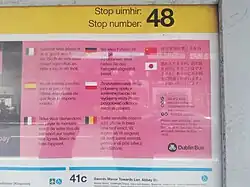 Panneau avec huit langues.