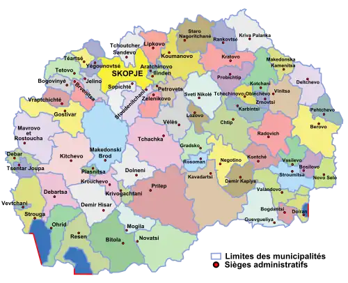 Carte des communes de Macédoine du Nord