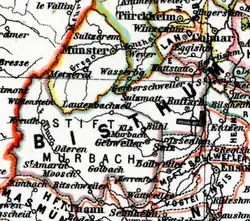 Carte représentant le territoire de la principauté abbatiale de Murbach