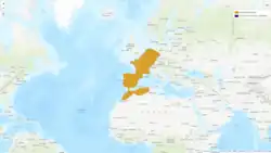 Carte de répartition de la musaraigne musette : Europe continentale de l’ouest et Afrique du nord-ouest.