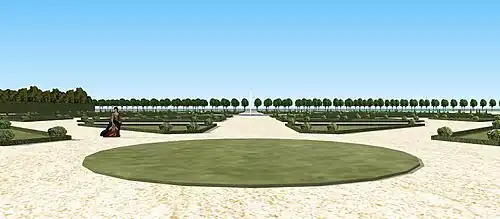 Restitution de la vue sur le parterre de Neuville, depuis l'allée latérale, XVIIIe