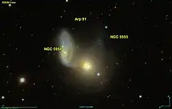 La paire de galaxies en interaction gravitationnelle NGC 5953 et NGC 5954 figure dans l'atlas de Halton Arp comme Arp 91.