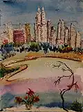 Ny Central Park, gouache sur papier, 1975.