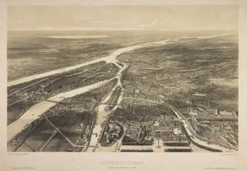 Vue aérienne des anciennes îles de Nantes, d'amont en aval.