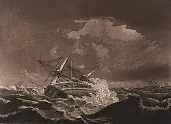 En 1782, à la fin de la guerre d’Indépendance américaine, le Centaur est pris dans une violente tempête qui cause sa perte dans l’Atlantique.