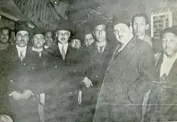 De gauche à droite : Bourguiba, El Materi, Guiga et Sfar au congrès de Ksar Hellal qui voit naître le Néo-Destour