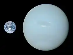 Neptune et la Terre représentées à l'échelle côte à côte