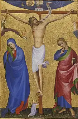 Anonyme Bourguignon, Crucifixion, v. 1400. Panneau issu du Quadriptypique de la vie du Christ. Walters Art Museum.