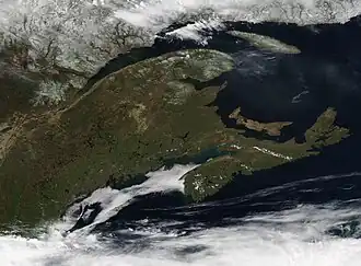 Image satellite de la péninsule maritime prise par le satellite Aqua en 2018.