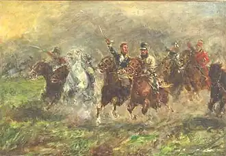 Le Maréchal Ney chargeant à la tête de ses hommes.