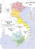 Royaume d'Annam/Viêt Nam, carte administrative (1838) après annexion de la province cambodgienne de Tây Thành