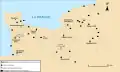 Carte montrant les sièges épiscopaux en noir, les sièges épiscopaux temporaires en blanc et les fondations de monastères mérovingiens avec un rectangle noir