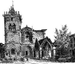 Gravure de la façade principale depuis la place issue de l'ouvrage L'Olivier par Amédée Coutance, paru en 1877.