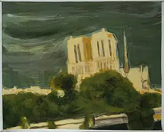 Notre-Dame sous un ciel d'orage, huile sur toile.