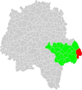 Vue d'une carte indiquant l'emplacement d'une commune dans son département.