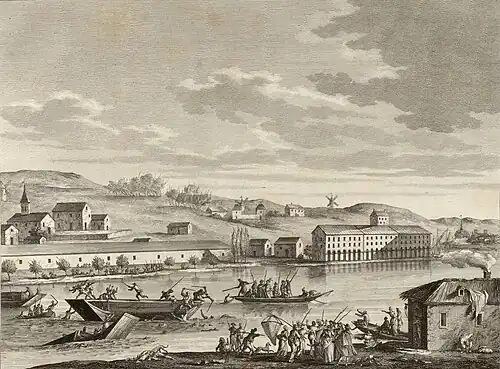 Gravure de la fin du XVIIIe&nbsp;siècle intitulée Noyades dans la Loire par ordre du féroce Carrier.